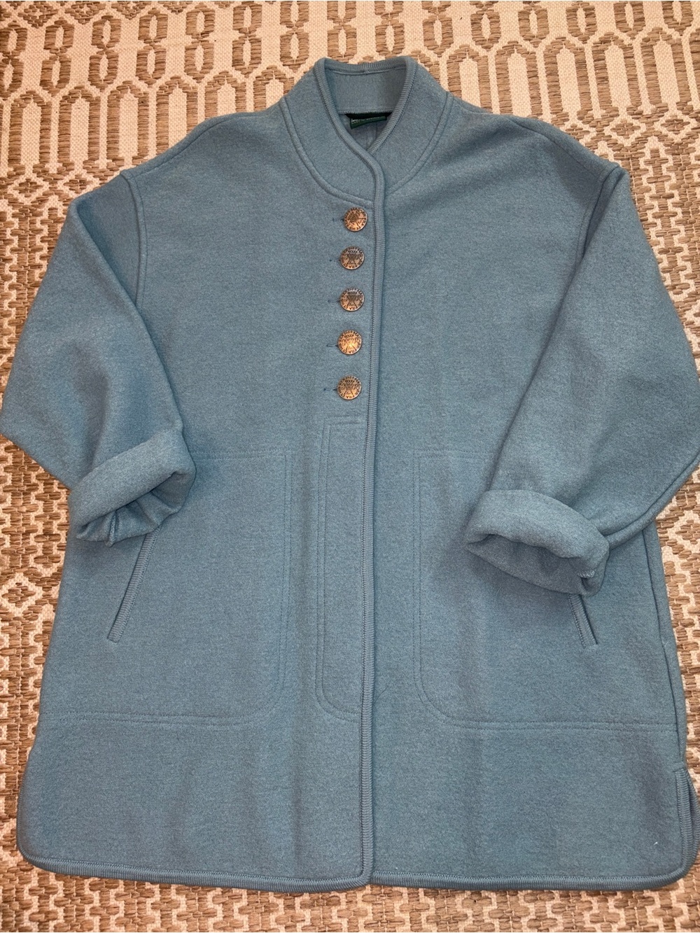 Vintage Geiger Women's Baby Blue Button-Front Wool Coat XL/XXL